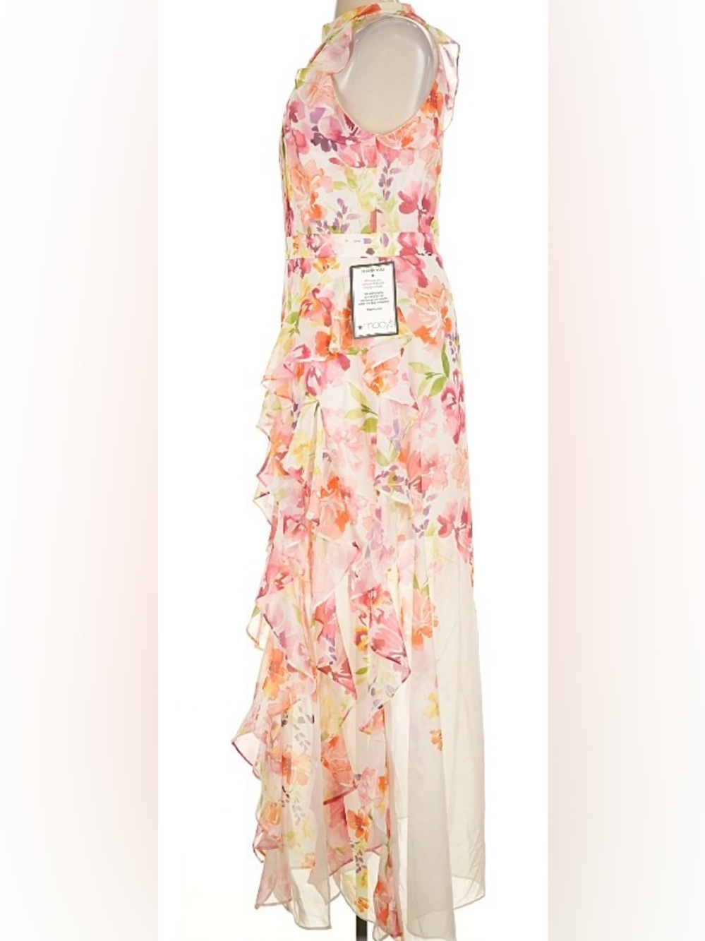 NWT Betsy & Adam Floral Chiffon Gown PINK MULTI Size 16 (A26919) - Picture 11 of 12